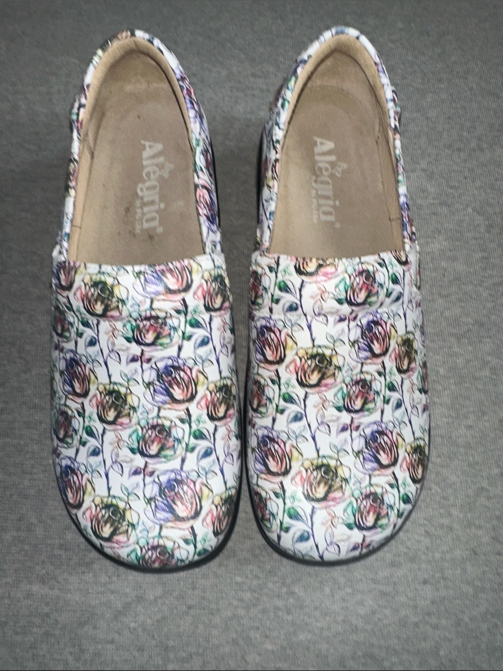 Alegria Floral White Slip-On Loafers with Multicolor Bloom Print